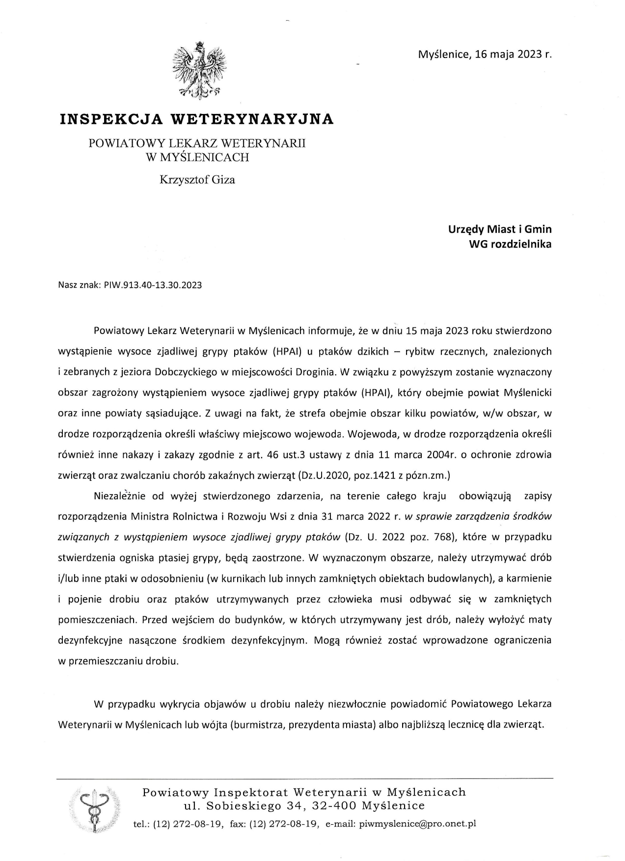 Stwierdzenie_HPAI_w_powiecie_myślenickim_-_urzędy_page-0001