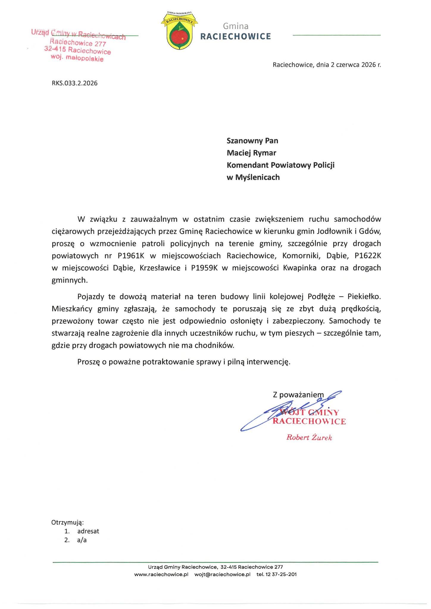 Stanowisko w&nbsp;sprawie zwiększonego ruchu samochod&oacute;w ciężarowych na&nbsp;terenie Gminy Raciechowice